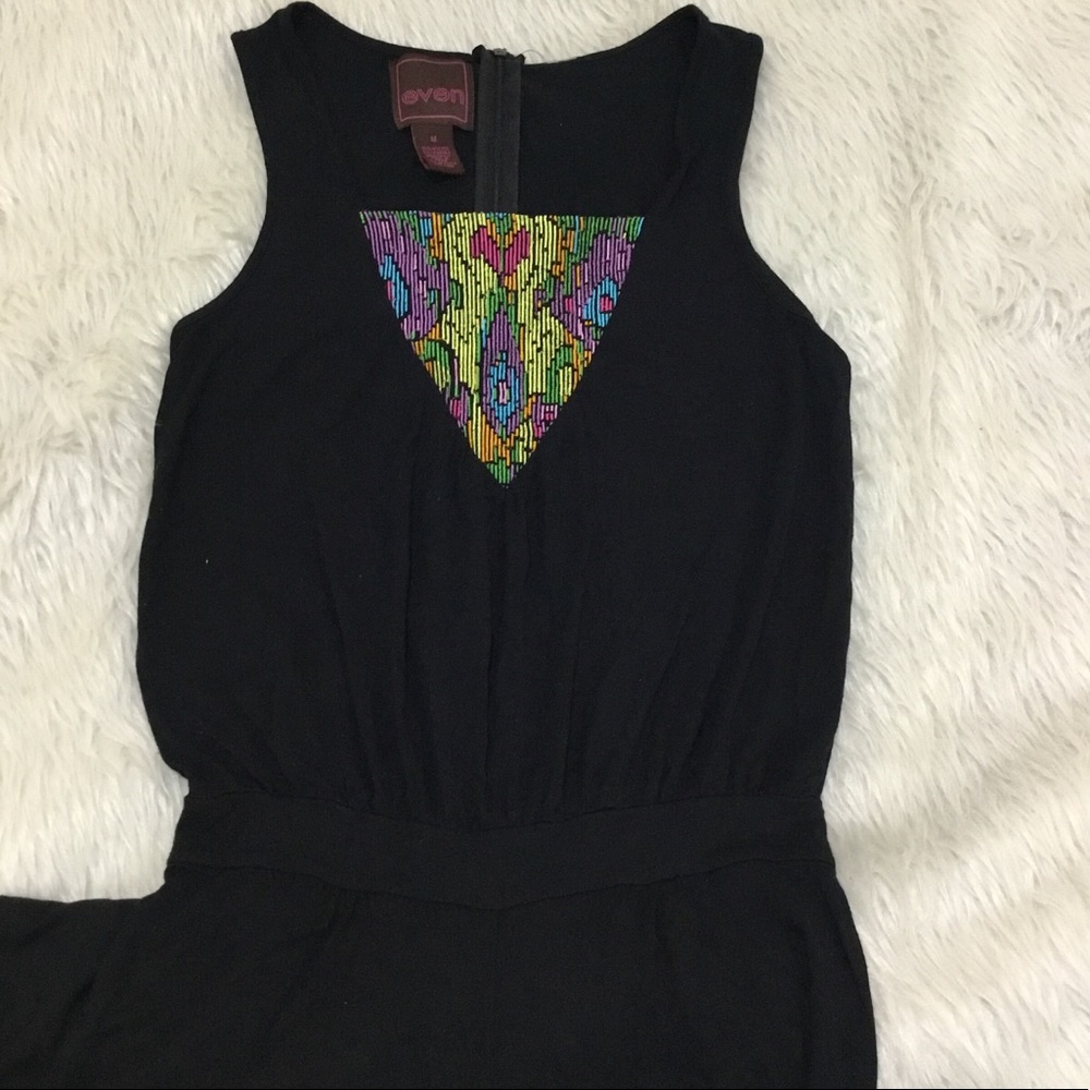 Even women’s multicolored floral black jersey knit pants jumpsuit size medium